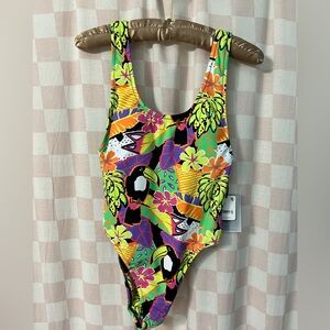 Free People It's Now Cool High Cut Multicolor Tropical One-Piece Swimsuit